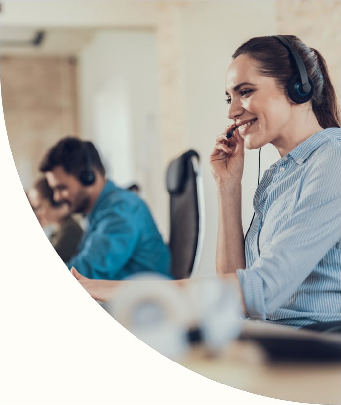 female working at call center with headset